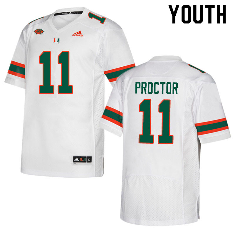 Adidas Miami Hurricanes Youth #11 Carson Proctor College Football Jerseys Sale-White - Click Image to Close